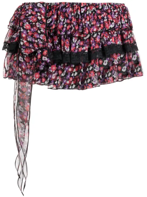 DSQUARED2 floral-print ruffle-detail shorts Black S72MU0465S78368