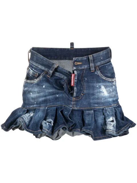 DSQUARED2 distressed-effect pleated denim skirt Blue S72MA0959S30342