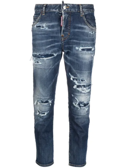 DSQUARED2 distressed logo-patch cropped jeans Blue S72LB0663S30789