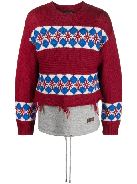 DSQUARED2 distressed-finish wool jumper Red S71HA1224S18308