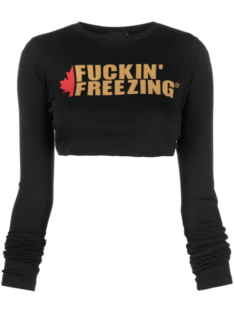 DSQUARED2 slogan-print long-sleeve cropped T-shirt Black S72GD0457S23010