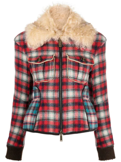 DSQUARED2 fur-collared flannel jacket Red S72AM1030S78105