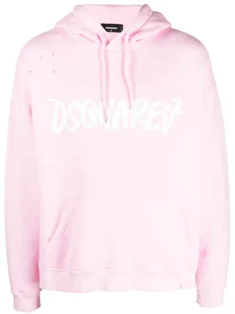 DSQUARED2 distressed-finish cotton hoodie Pink S71GU0608S25140