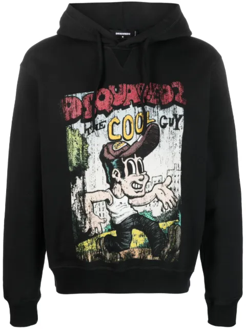 DSQUARED2 graffit-print cotton hoodie Black S71GU0598S25516