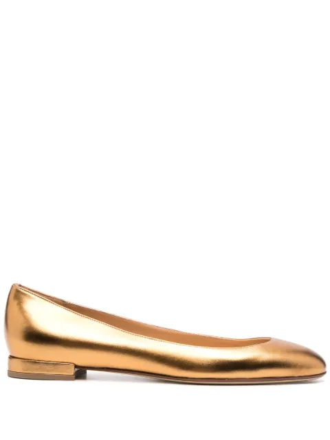 Francesco Russo metallic leather ballerina shoes Gold R1P742N212