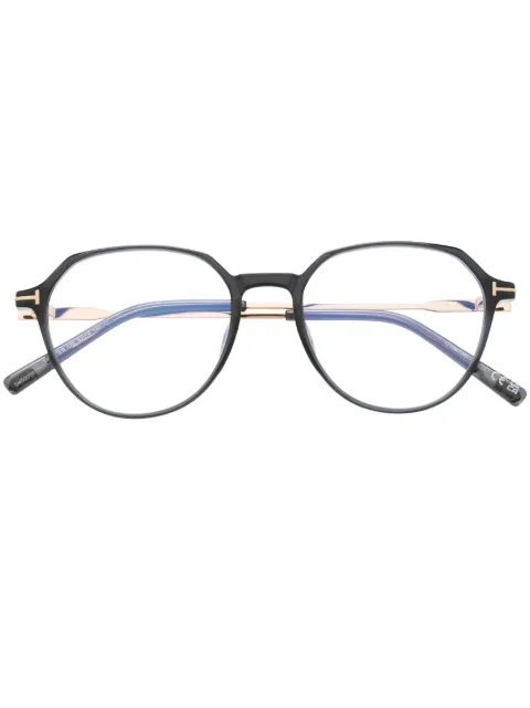 TOM FORD Eyewear T-logo round-frame glasses Blue FT5875B