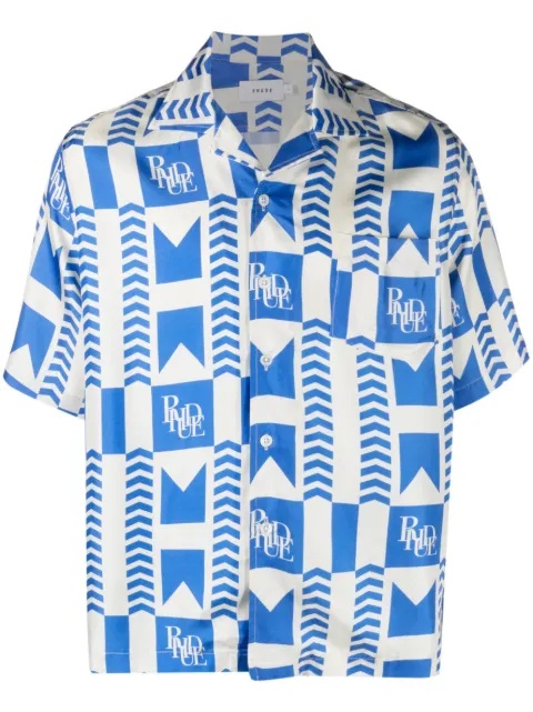 RHUDE graphic-print silk shirt Blue RHPS23SR03092794