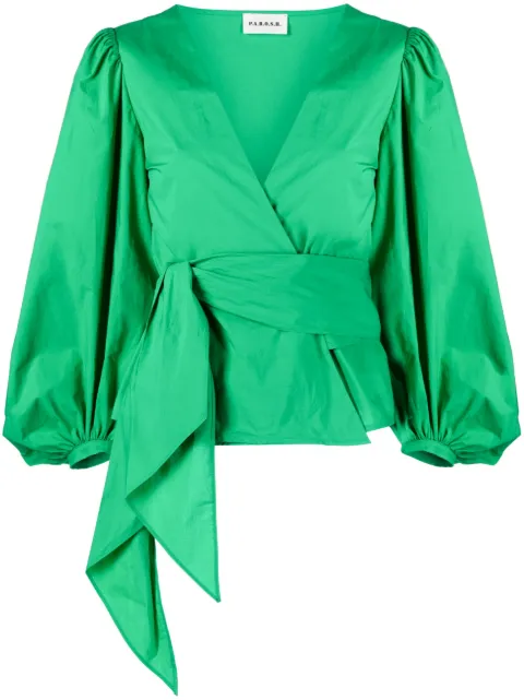 P.A.R.O.S.H. wraparound-style V-neck blouse Green D312423
