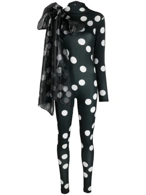 Atu Body Couture bow-detail polka-dot jumpsuit Black AT23226