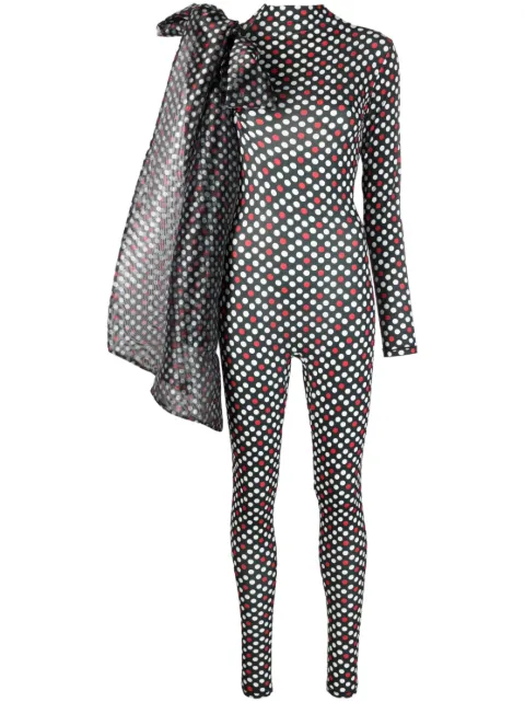 Atu Body Couture bow-detail polka-dot jumpsuit Black AT23225