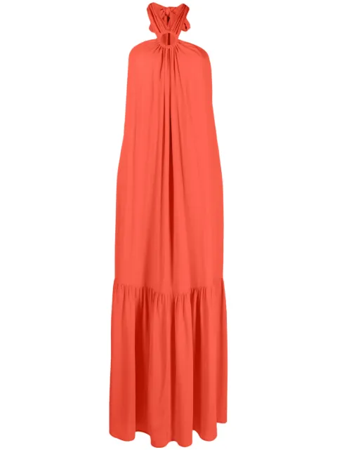 Erika Cavallini pleat-detail halterneck long dress Red E3ST20LINETTE