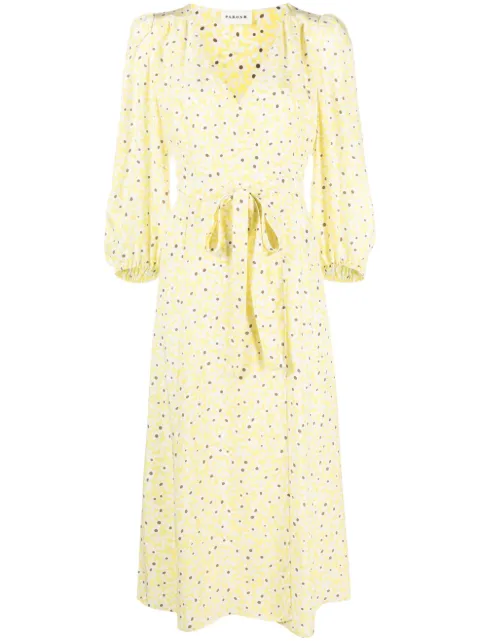 P.A.R.O.S.H. floral-print silk wrap dress Yellow D721617