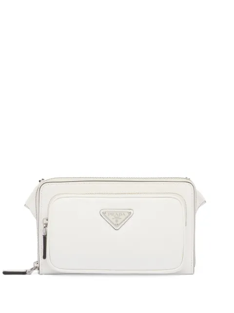 Prada logo-plaque leather messenger bag White 2VH156VOOO9Z2