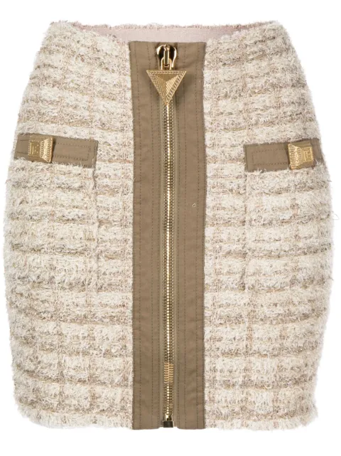 Balmain zip-detail tweed mini skirt Neutrals AF1LB012KD77