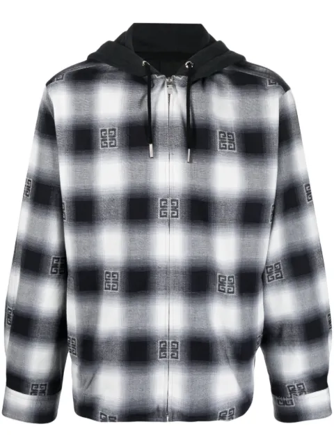 Givenchy check-pattern oversize hooded shirt jacket Black BM60VH13R9