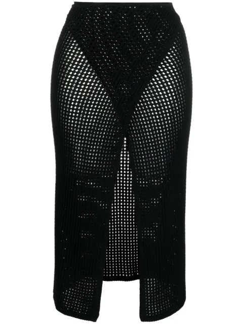 ANDREĀDAMO slit-open crochet midi skirt Black ADPS23SK06947268