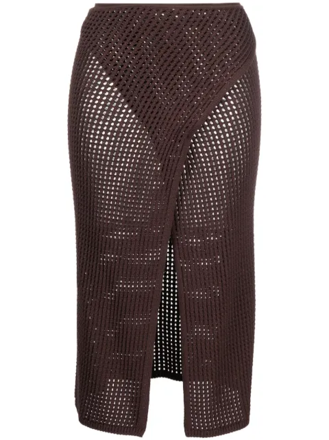ANDREĀDAMO front-slit crochet-knit midi skirt Brown ADPS23SK06947268