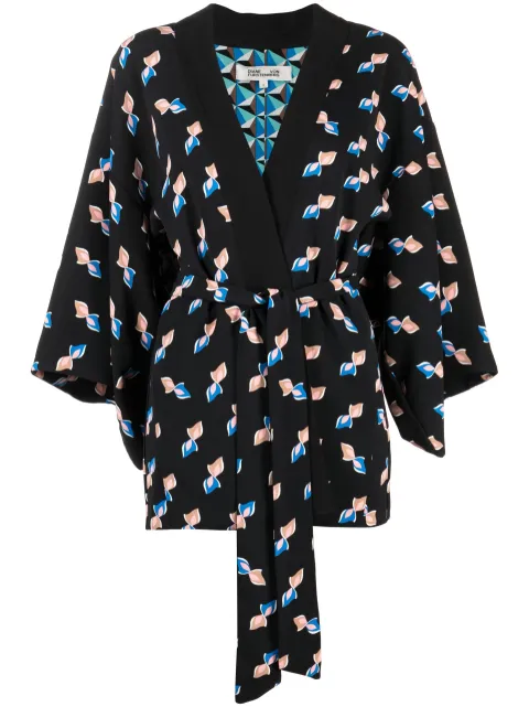 DVF Diane von Furstenberg graphic-print belted kimono Blue DVFJS1R003