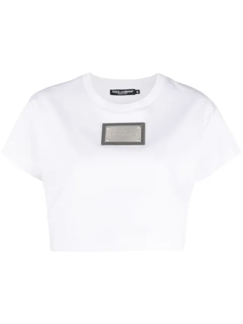 Dolce & Gabbana x KIM DOLCE&GABBANA logo plaque cropped T-shirt White F8S21THU7H8