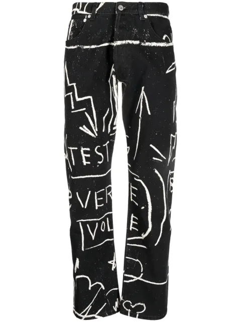 Honey Fucking Dijon doodle-print straight-leg trousers Black HFD07P310