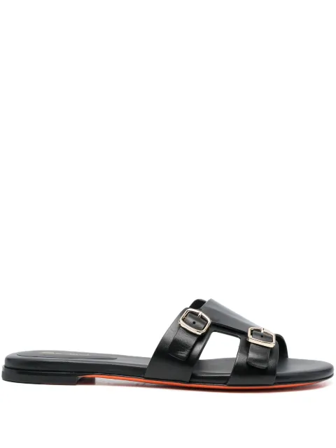 Santoni double-strap flat leather sandals Black WHPF70071HA1TLGAN01