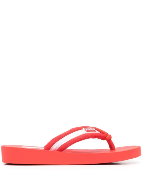 Kenzo logo-patch striped flip flops Red FD52MU090F51