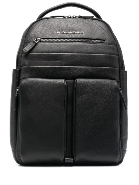 PIQUADRO logo-plaque leather backpack Black CA6030S122