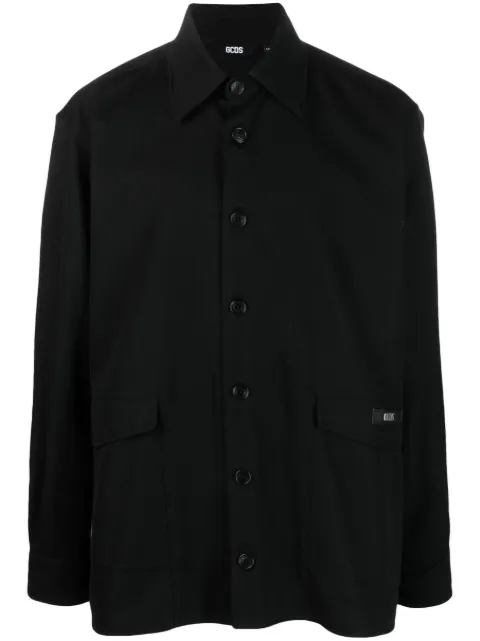 GCDS logo-patch cotton shirt jacket Black SS23M230598