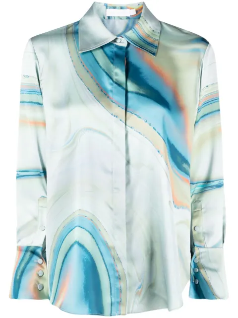 SIMKHAI Elika marble-print shirt Green 2232933Z