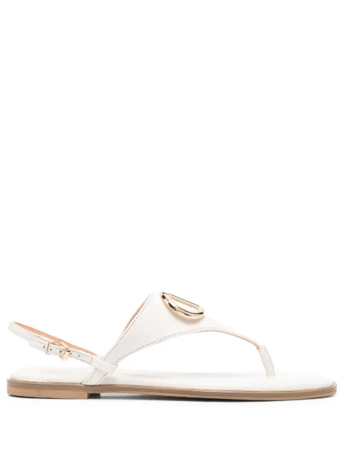 TWINSET logo-plaque thong-strap leather sandals White 231TCP12A