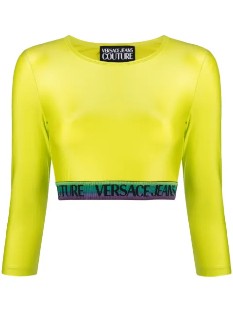 Versace Jeans Couture logo-trim detail top Green 74HAH218J0062
