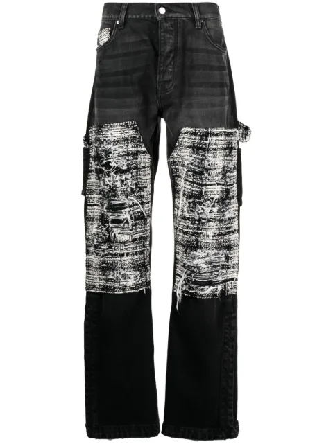 AMIRI tweed-panelling distressed jeans Black PS23MDF005