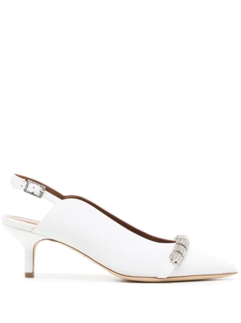 Malone Souliers 50mm kitten-heel crystal-embellished pumps White BEAU451
