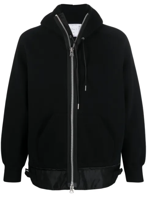 sacai zip-up cotton-blend hoodie Black 2303058M