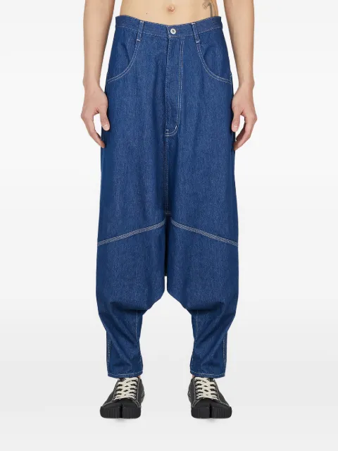 sulvam contrast-stitch drop-crotch jeans Blue SRP05080