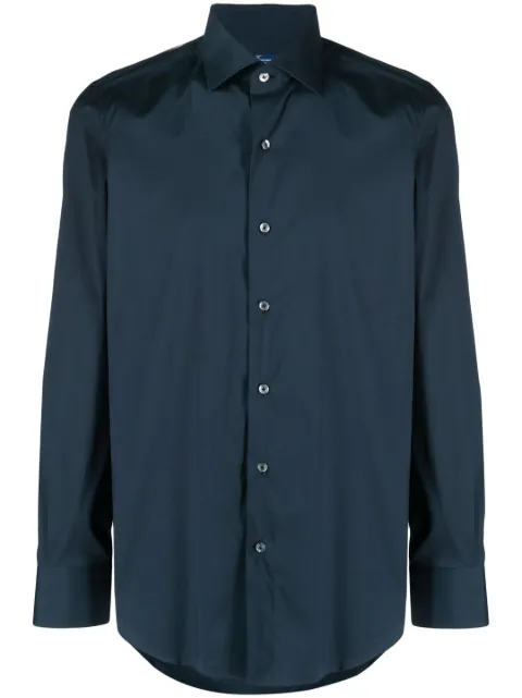 Finamore 1925 Napoli plain cotton-blend shirt Blue MILANO010998C0033