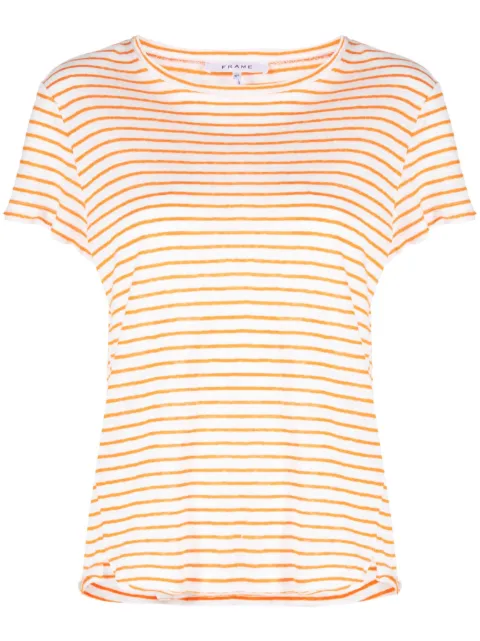 FRAME striped organic-linen T-shirt Neutrals LWTS1858SS23