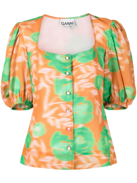 GANNI floral-print crepe blouse Orange F7685