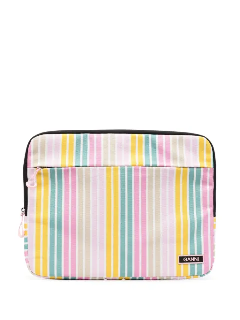 GANNI striped zip-around laptop bag Pink A4767