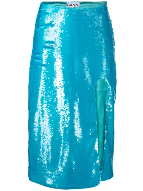 GANNI sequin-embellished midi skirt Blue F7865