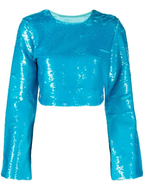 GANNI sequin-embellished crop top Blue F7739