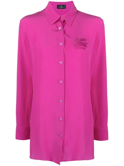 ETRO Pegaso-appliqué silk shirt Pink 124008506