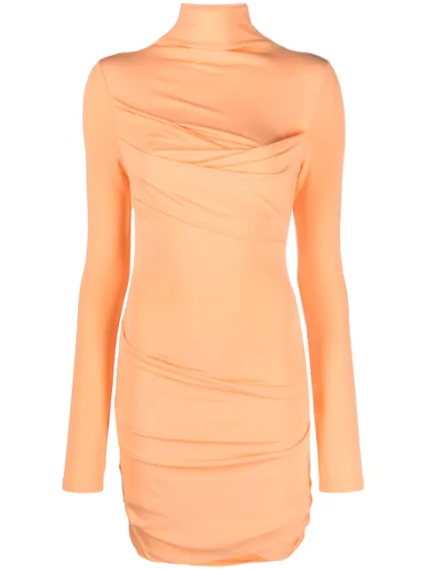 Off-White high-neck ruched minidress Orange OWDB409S23FAB0012100