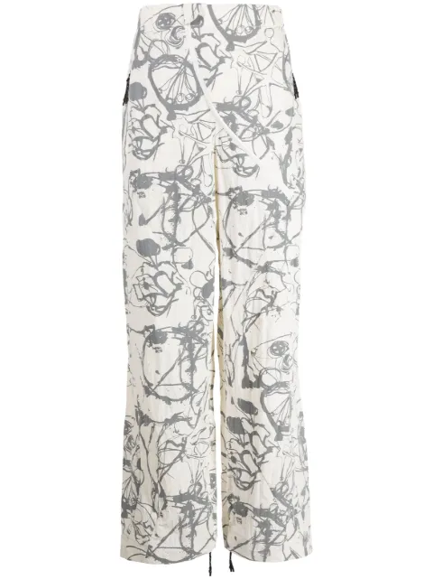 MCQ abstract-print straight-leg trousers White 695901RTA11