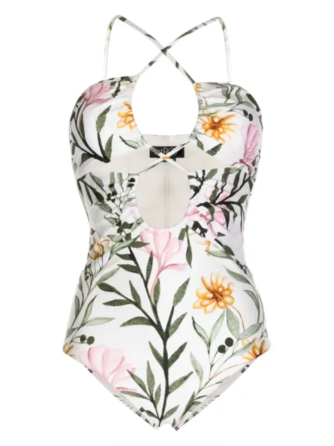 PatBO Jasmine lace-up cut-out swimsuit Neutrals BOB23335US