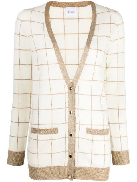 Madeleine Thompson check-pattern V-neck cardigan White RE23C10