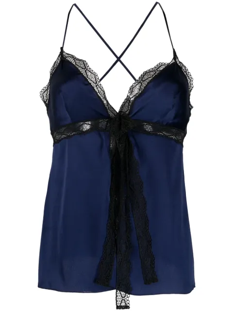 Alberta Ferretti lace-trim detail top Blue AEF231U08051682