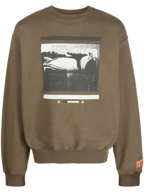 Heron Preston logo-patch bird-print cotton sweatshirt Green HMBA020S23JER004