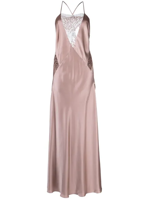 Michelle Mason lace-inset gown long sleeveless dress Pink M9369B