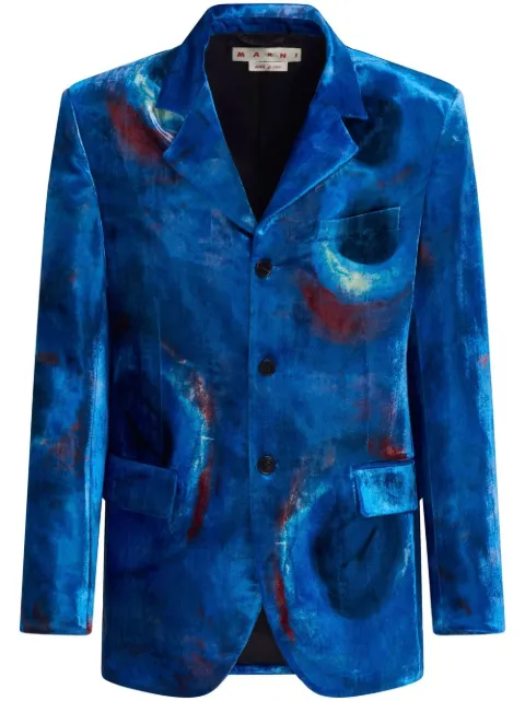 Marni painterly-print single-breasted blazer Blue GUMU0099U1UTV952